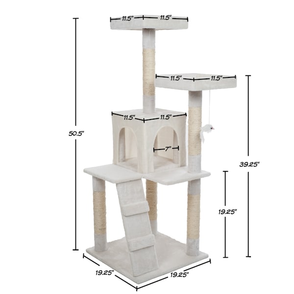 Pet Adobe Cat Tree House, Multi-Level, Scratching Posts, Condos, And Perches, 50-inches Tall, White